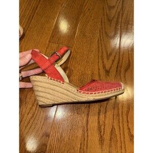 FRANCO SARTO Coral Red Suede Wedge Sandal Size 8M *Excellent Condition